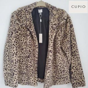 Women's Short Fall Jacket Plush Leopard Print Faux Fur Soft Cozy Luxe Look LRG